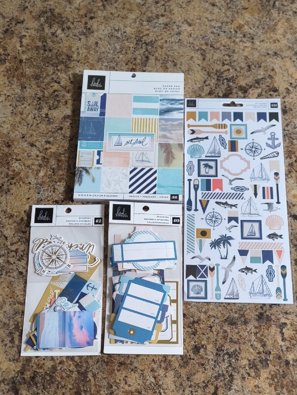 Heidi Swapp Coastal Ephemera & Sticker Pack - Blue, Teal, Gold, Pink